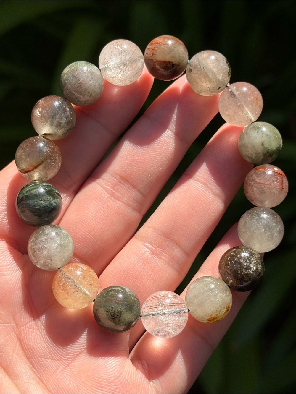 12mm Multicolor Rutilated Quartz‎ Beaded Stretch Bracelet 1889